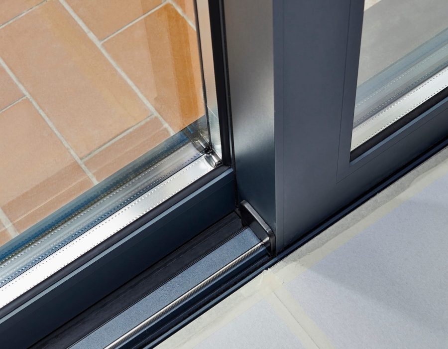 Sliding glass door detail and rail embed in floor